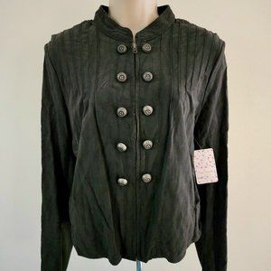 Free People Grey Military Jacket/Coat Faux Leather Size: M